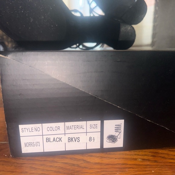 Black feather open toe shoes, Jewel Accented Strap - Picture 2 of 3